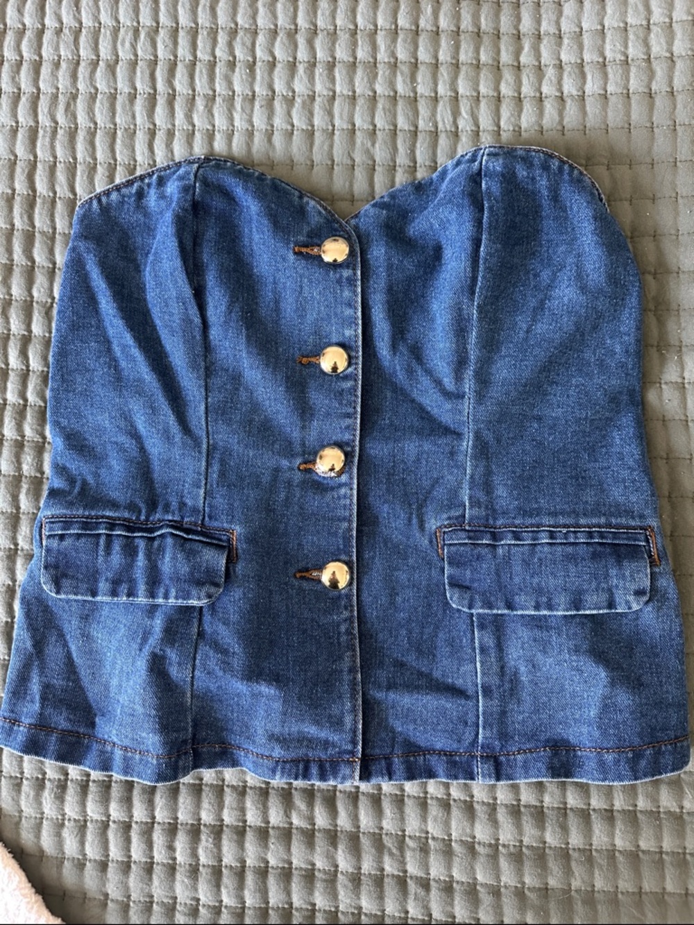 Sincerely Jules Blue Denim Strapless Button-Front Bustier Top Size M